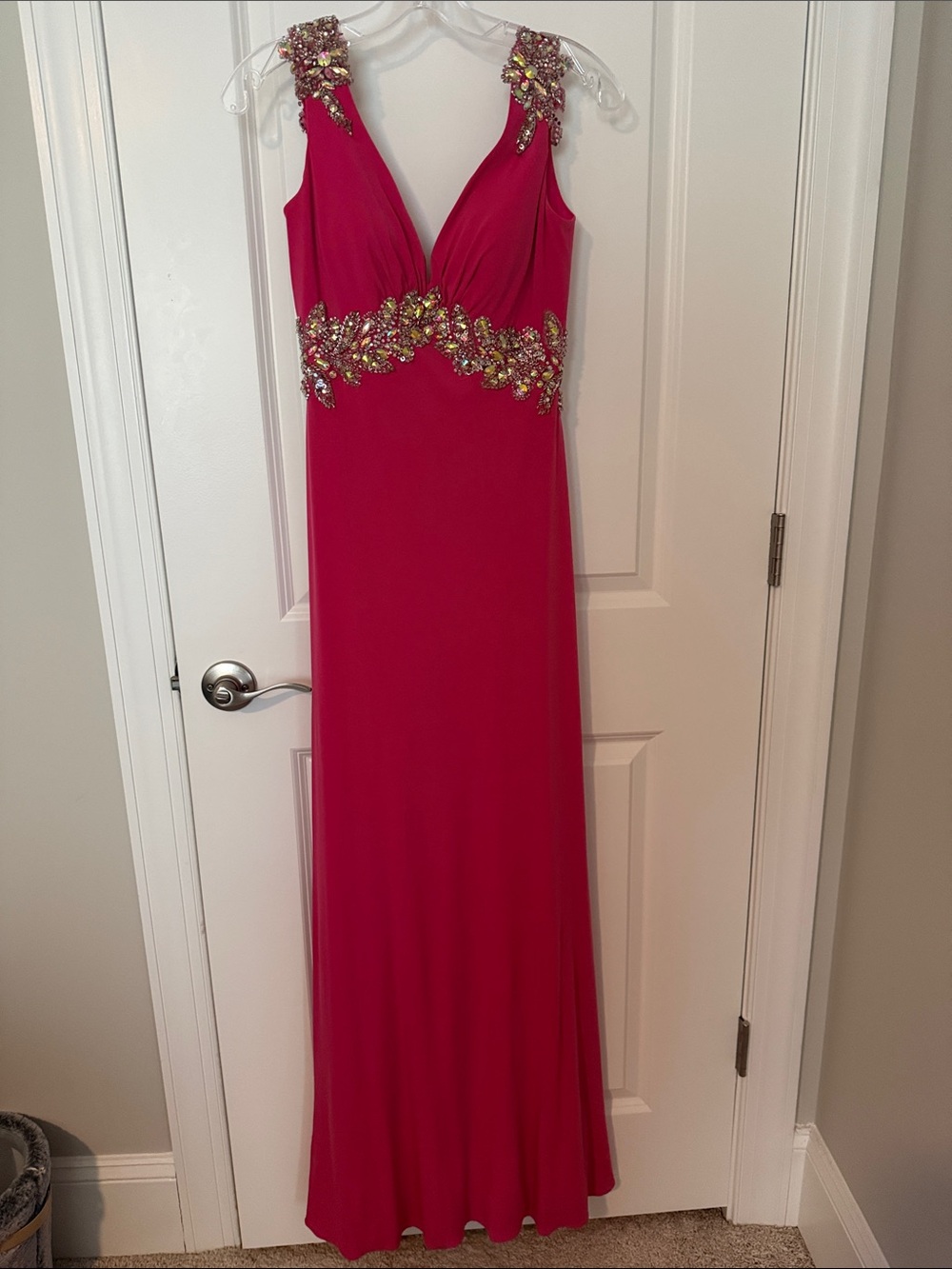 Night Moves Prom Collection Fuchsia Beaded V-Neck Gown